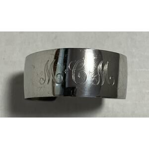Vtg Womens MEM Pewter Cuff Bracelet w Engraved Monogrammed Initials MCM Made USA